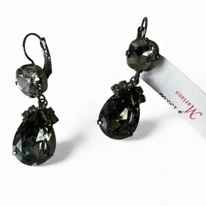 NWT Mariana Swarovski Crystal Smokey Gray Teardrop faceted drama Dangle Earrings